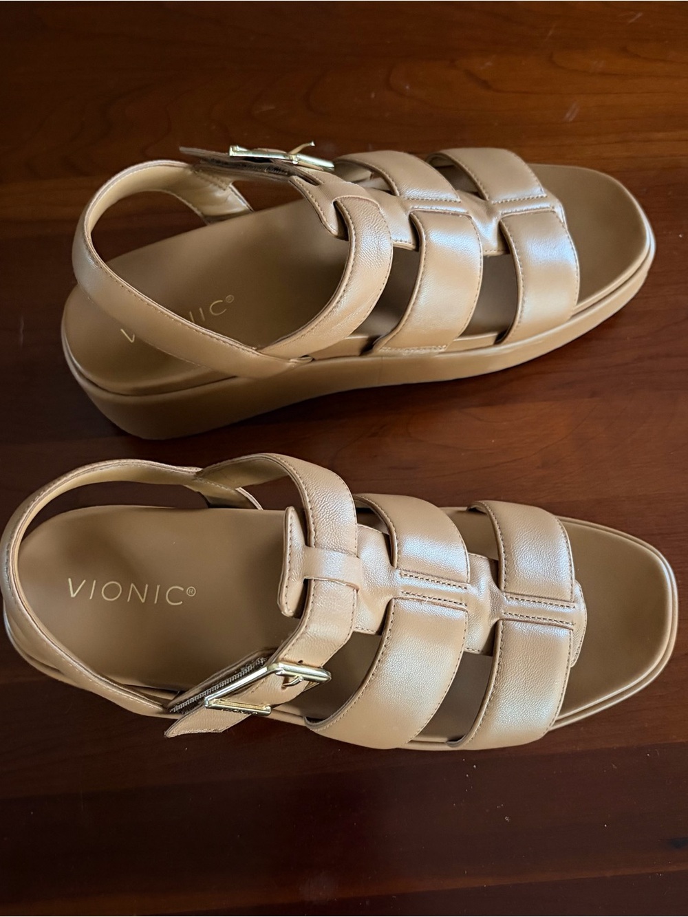 Vionic Tan Leather Platform Slide Sandals with Buckle “Delano” 8.5/39. EUC! - Picture 2 of 11
